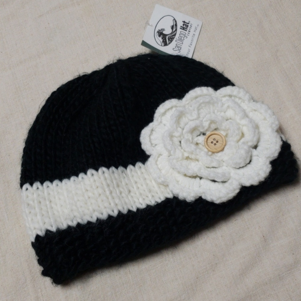 NWT San Diego Hat Company Black Flower Hat